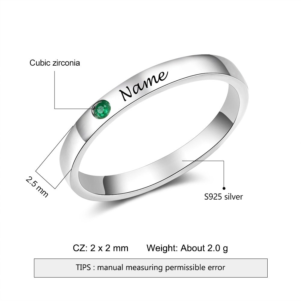 925 Sterling Silver Birthstone Name Ring