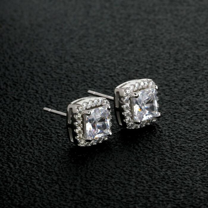 Square Cubic Zirconia Sterling Silver Earrings