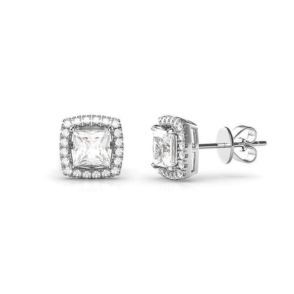 6MM Square Cubic Zirconia Sterling Silver Earrings