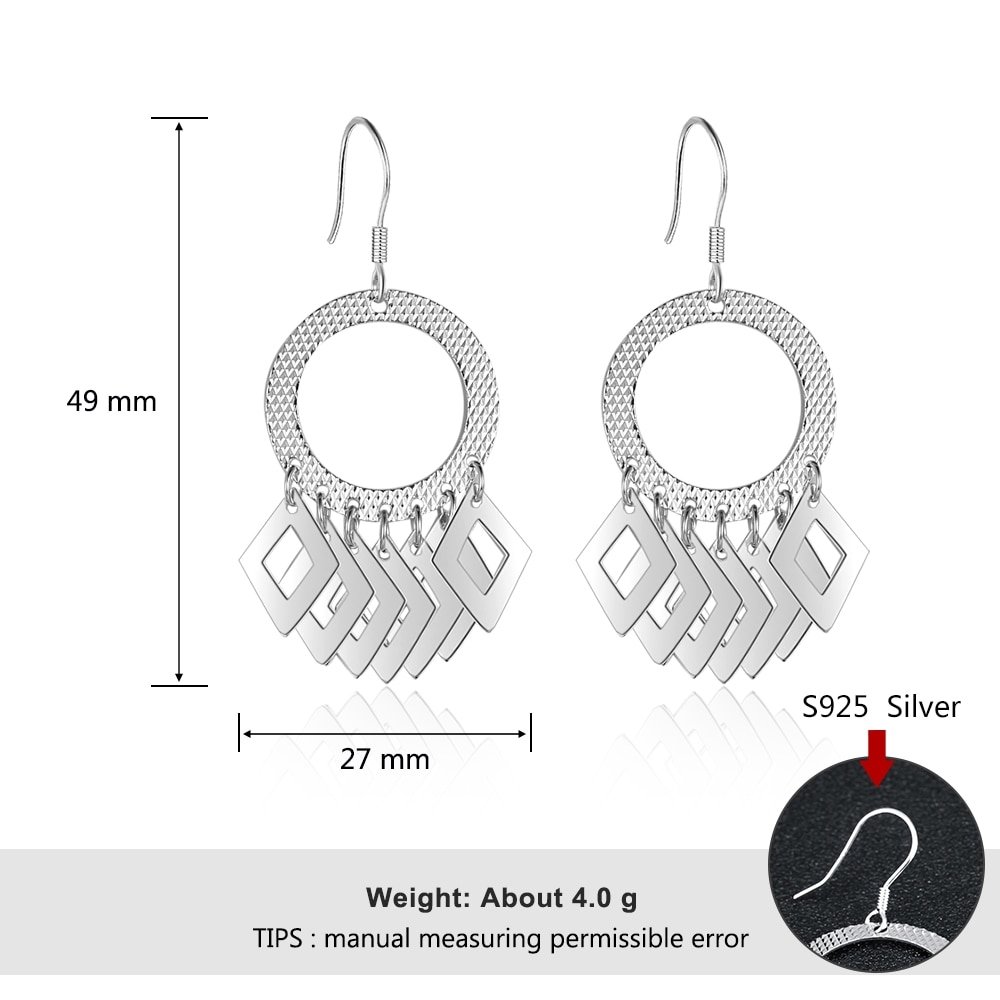 Circle Shape Hollow Rhombus Accessorise 925 Sterling Silver Drop Earrings