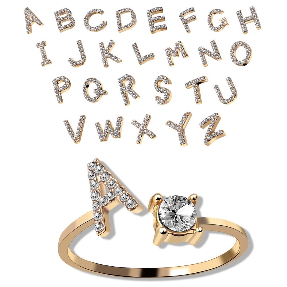Name Initial Letter Adjustable Opening Ring