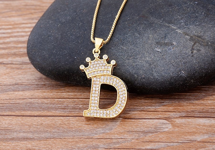 Luxury Crown Name Initial Alphabet Pendant Chain Necklace