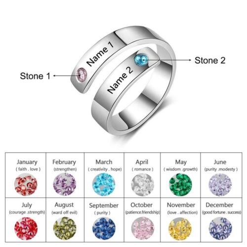 Personalized 925 Sterling Silver Claddagh Ring for Women- Romantic Two Birthstone and Inner Engraving Text
