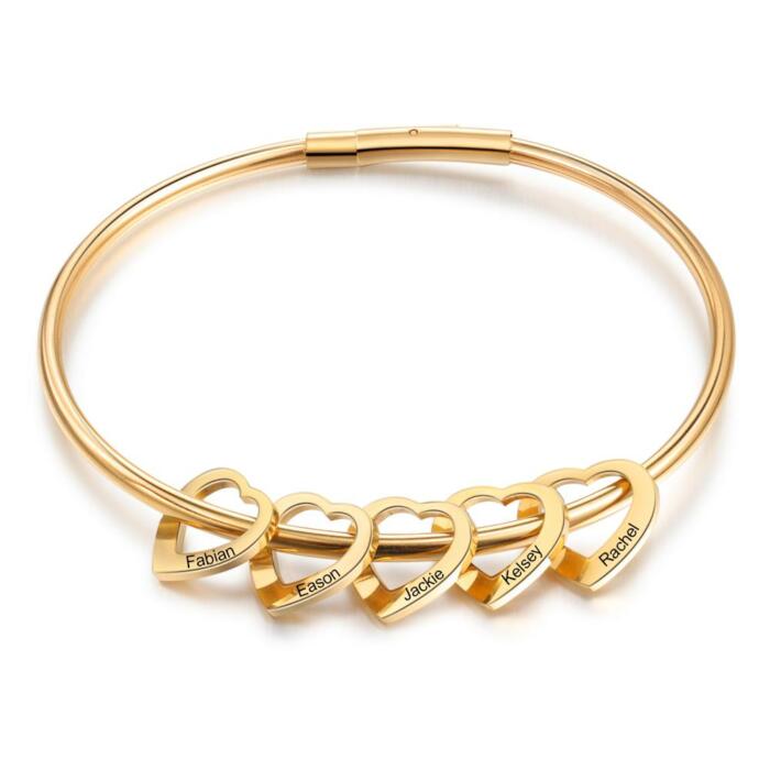 Women 925 Sterling Silver Heart On My Sleeve Bracelets - 5 Name Customized Bracelets & Bangles - Fashion Jewelry Gifts for Women