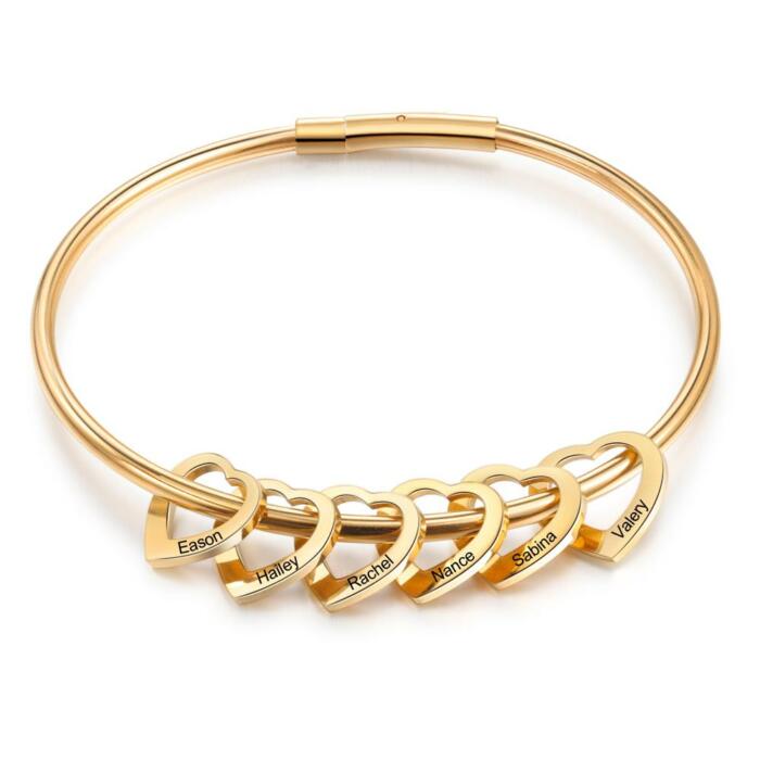 Women 925 Sterling Silver Heart On My Sleeve Bracelets - 6 Name Customized Bracelets & Bangles - Fashion Jewelry Gifts for Women