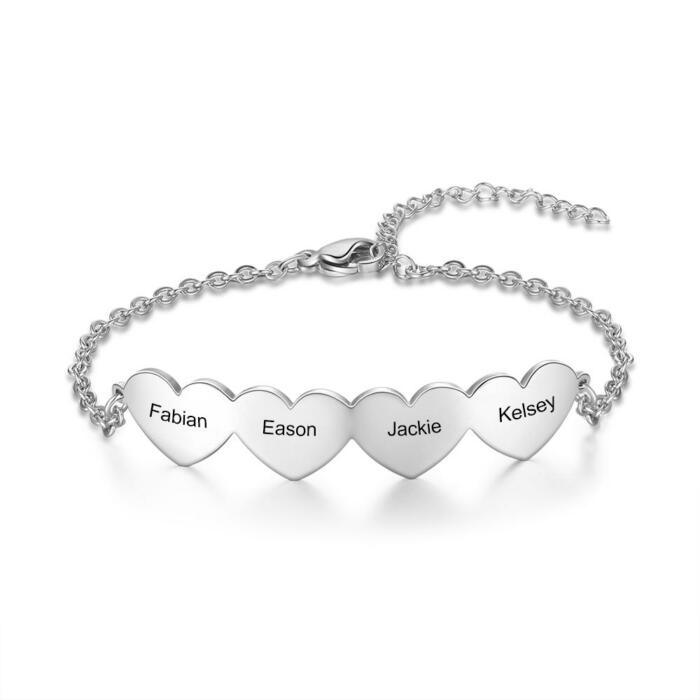 925 Sterling Silver Chain Of Love - Chain Bracelet with 4 Custom Name - Fashion Jewelry Gifts for Women