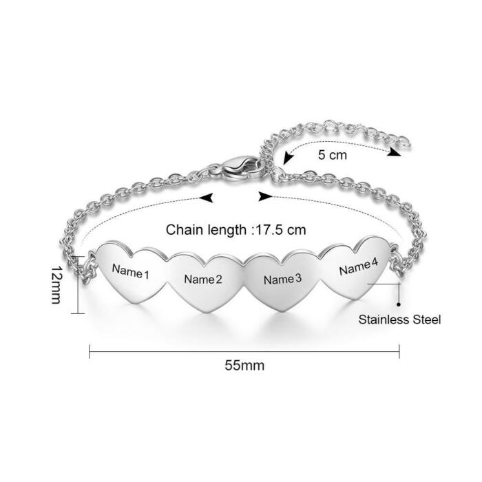 925 Sterling Silver Chain Of Love - Chain Bracelet with 4 Custom Name - Fashion Jewelry Gifts for Women