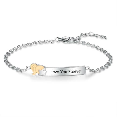925 Sterling Silver Ponytail Sister Tag - Chain Bracelet with Custom Name Engraved - Fashion Jewelry Gifts for Women