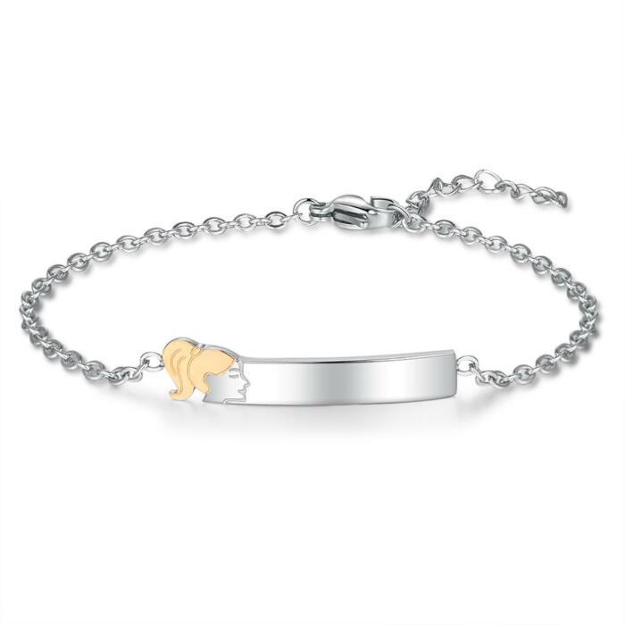Sterling Silver Ponytail Sister Tag - Chain Bracelet with Custom Name Engraved