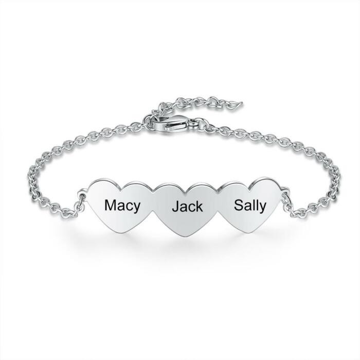 925 Sterling Silver Chain Of Love - Chain Bracelet with 3 Custom Name - Fashion Jewelry Gifts for Women