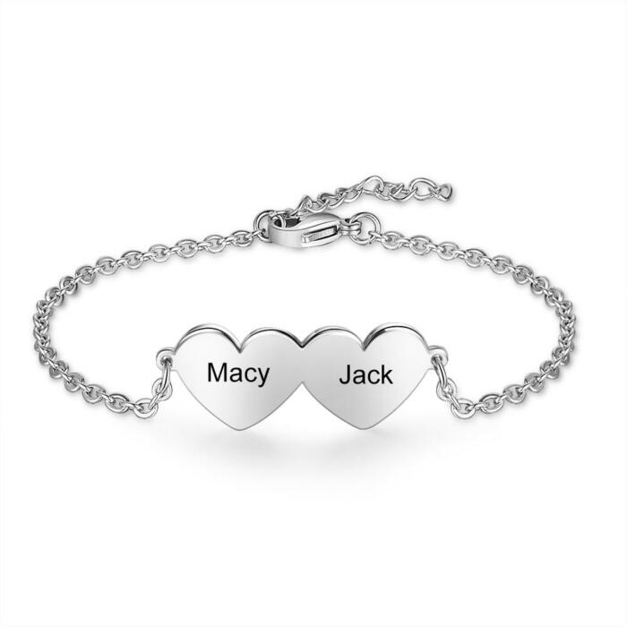 925 Sterling Silver Chain Of Love - Chain Bracelet with 2 Custom Name - Fashion Jewelry Gifts for Women