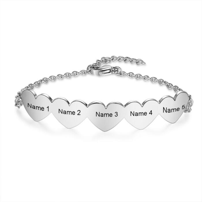 Sterling Silver Chain Of Love - Chain Bracelet with 5 Custom Name