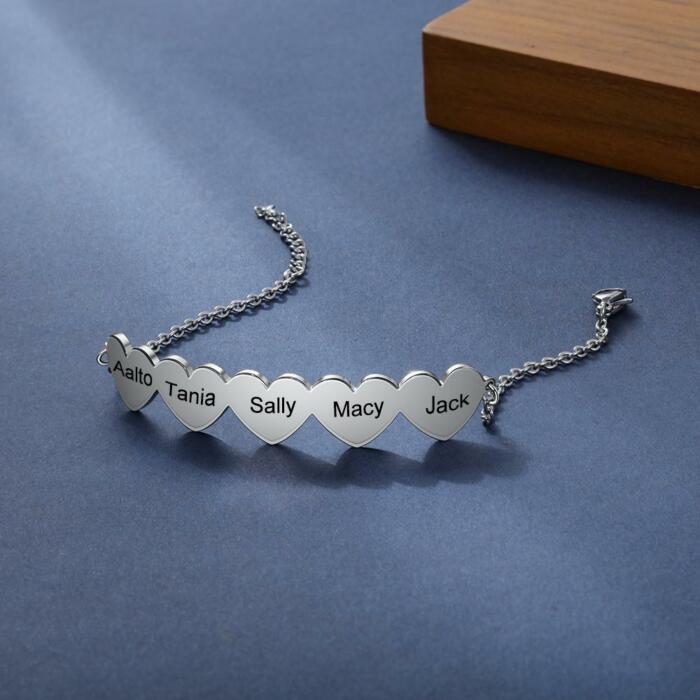 925 Sterling Silver Chain Of Love - Chain Bracelet with 5 Custom Name - Fashion Jewelry Gifts for Women