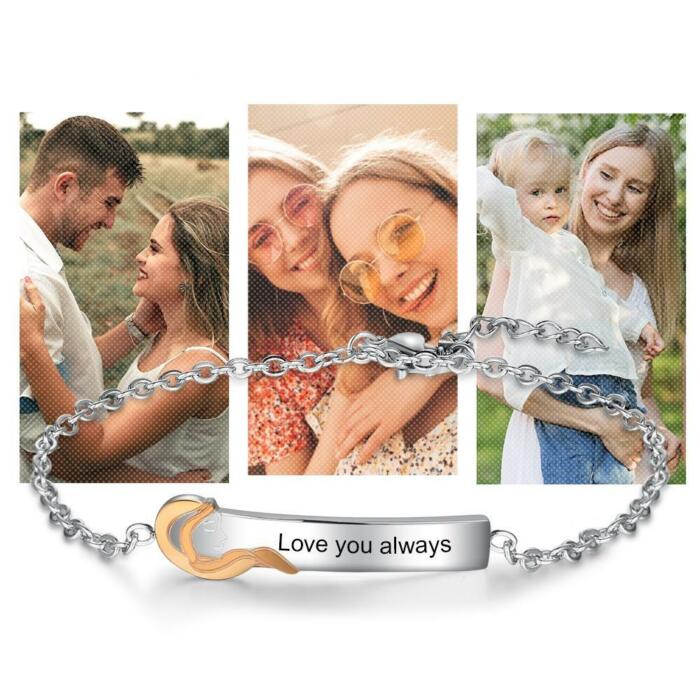 925 Sterling Silver Little Sister Tag - Chain Bracelet with Custom Name Engraved - Fashion Jewelry Gifts for Women