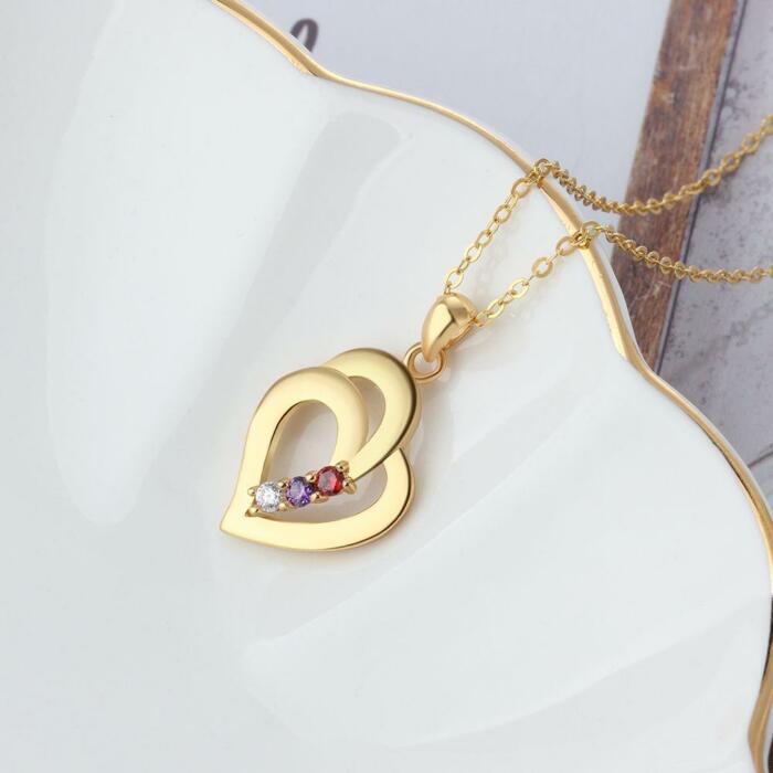 All My Heart Gold Plated Sterling Silver Necklace - 3 Birthstone & Custom Names