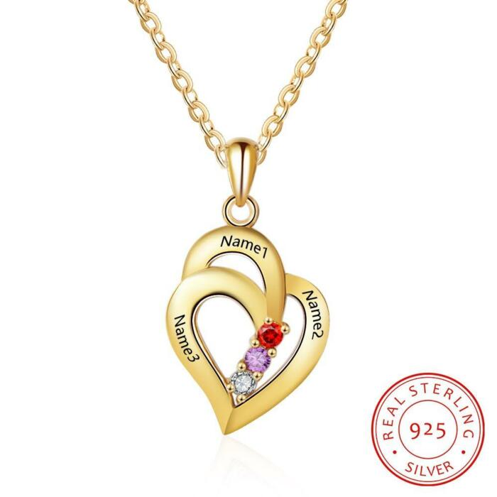 All My Heart Gold Plated Sterling Silver Necklace - 3 Birthstone & Custom Names