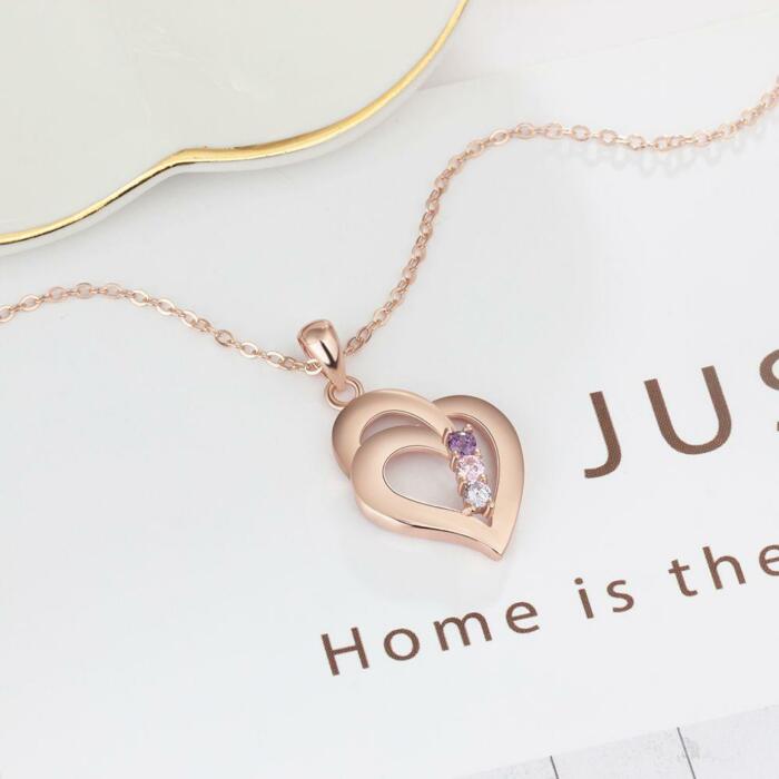 All My Heart Rose Gold Plated Sterling Silver Necklace - 3 Birthstone & Custom Names