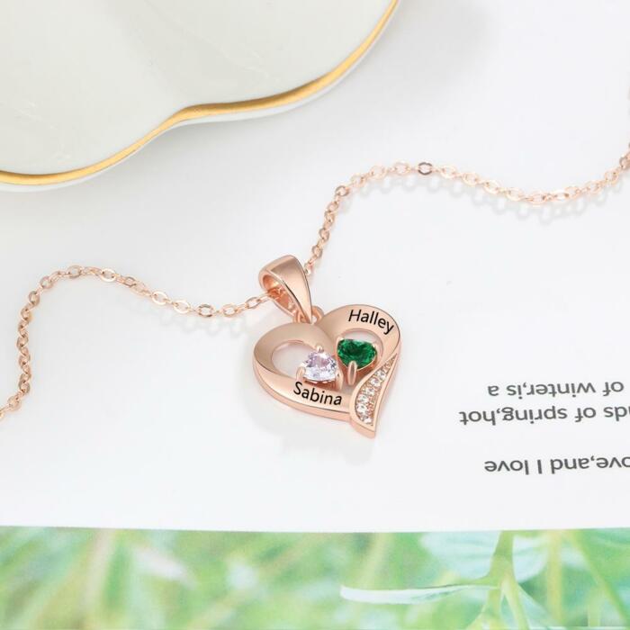 It Takes Two Rose Gold Necklace - 2 Birthstone & Custom Names