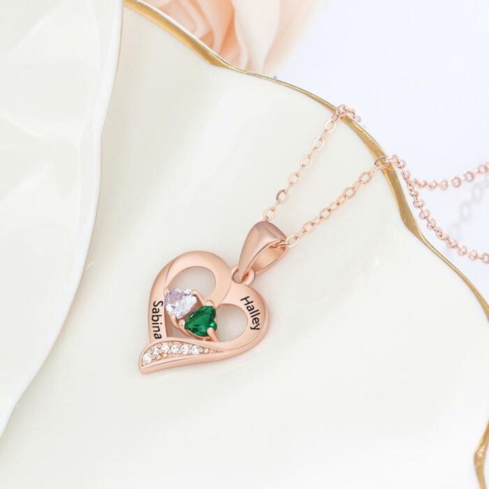 It Takes Two Rose Gold Necklace - 2 Birthstone & Custom Names