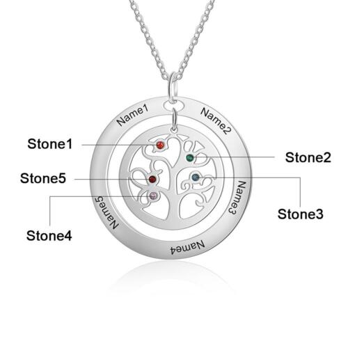 Personalized Tree of Life Necklace with Birthstone Stainless Steel Name Engraved Pendant Family Gift for Mother Grandma 5