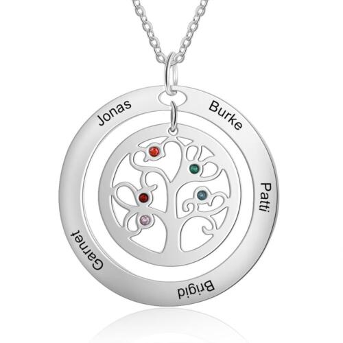 Personalized Tree of Life Necklace - Five Custom Names & Birthstones