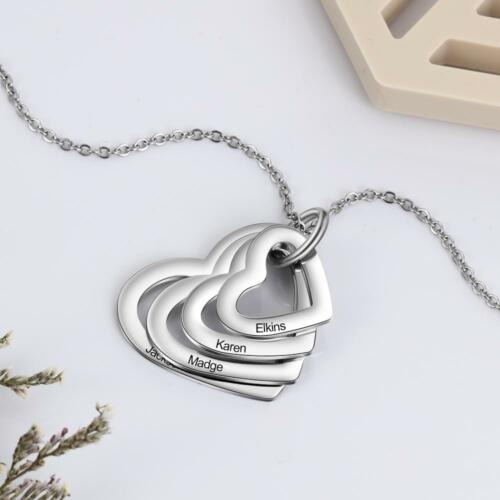 Hollow Heart Sterling Silver Necklace - 2 Custom Names