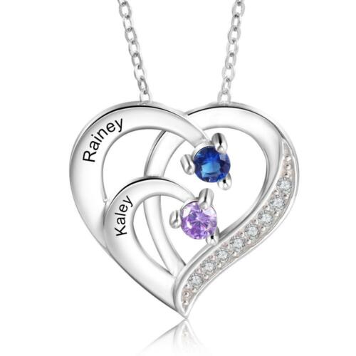Women Sterling Silver Cubic Zirconia 2 Birthstones & Custom Names - Into Love Sterling Silver Necklace