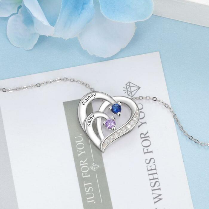 Women 925 Sterling Silver Cubic Zirconia 2 Birthstone & Custom Names - Into Love Sterling Silver Necklace - Fashion Jewelry Gifts for Women