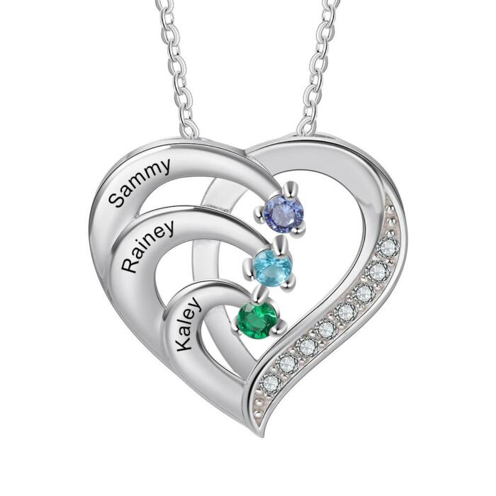 Women Sterling Silver Cubic Zirconia 3 Birthstones & Custom Names - Into Love Sterling Silver Necklace
