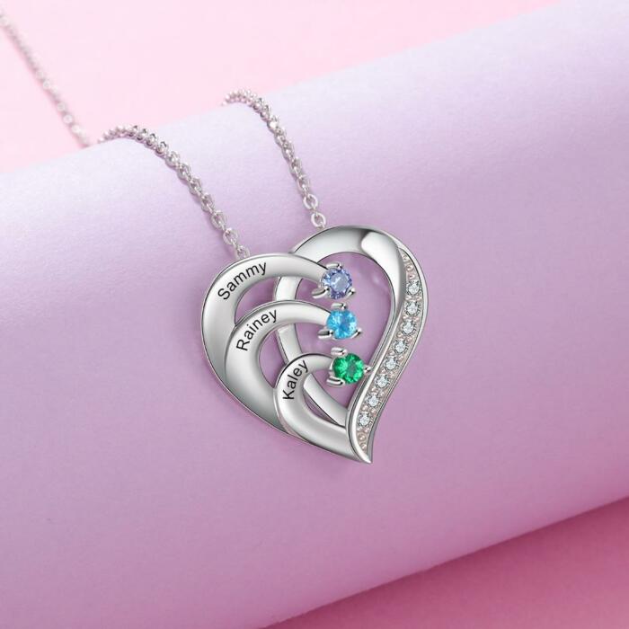 Women 925 Sterling Silver Cubic Zirconia 3 Birthstone & Custom Names - Into Love Sterling Silver Necklace - Fashion Jewelry Gifts for Women