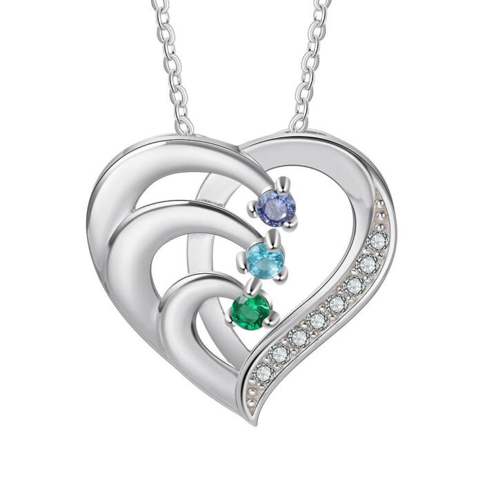 Women Sterling Silver Cubic Zirconia 3 Birthstones & Custom Names - Into Love Sterling Silver Necklace