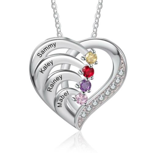 Women Sterling Silver Cubic Zirconia 4 Birthstones & Custom Names - Into Love Sterling Silver Necklace