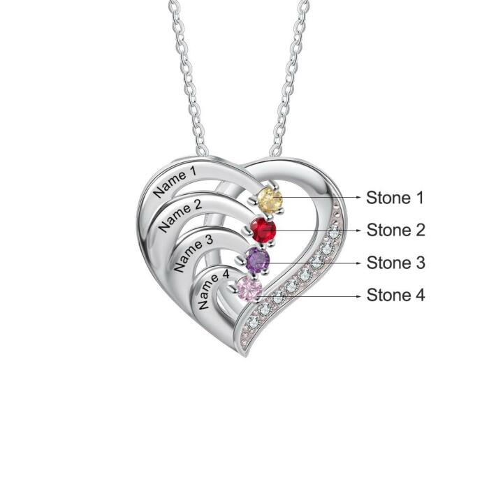 Women 925 Sterling Silver Cubic Zirconia 4 Birthstone & Custom Names - Into Love Sterling Silver Necklace - Fashion Jewelry Gifts for Women
