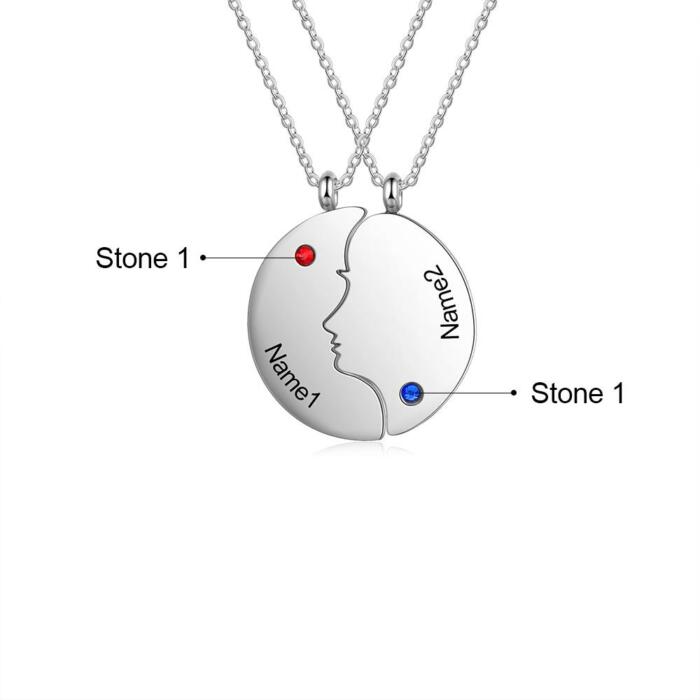 Personalized Sterling Silver Love Necklace - 2 Custom Names & Birthstones Connect Us Together Necklace
