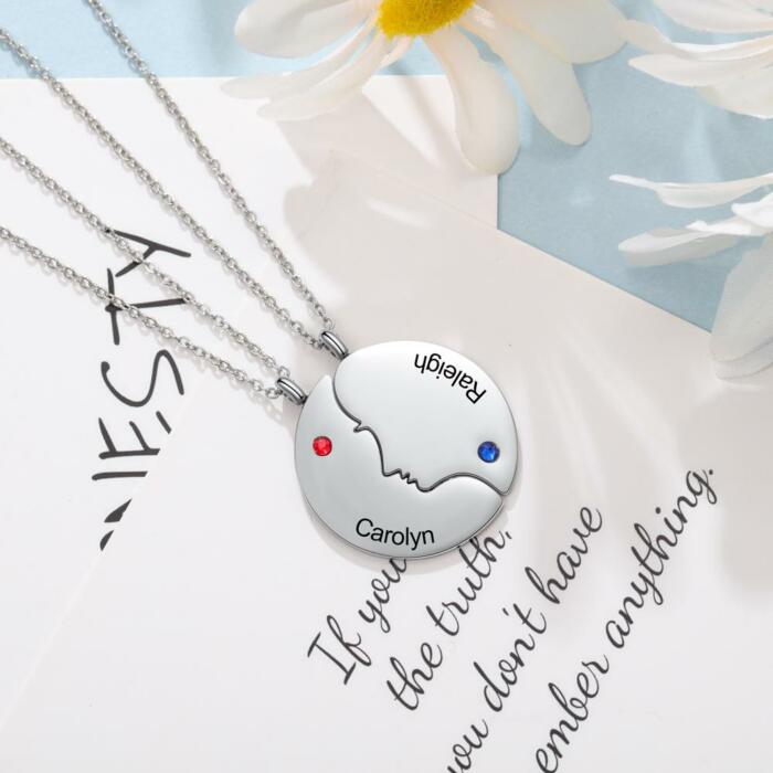 Personalized 925 Sterling Silver Love Necklace - 2 Custom Names & Birthstones Connect Us Together Necklace - Fashion Gift Jewelry for Friends & Family