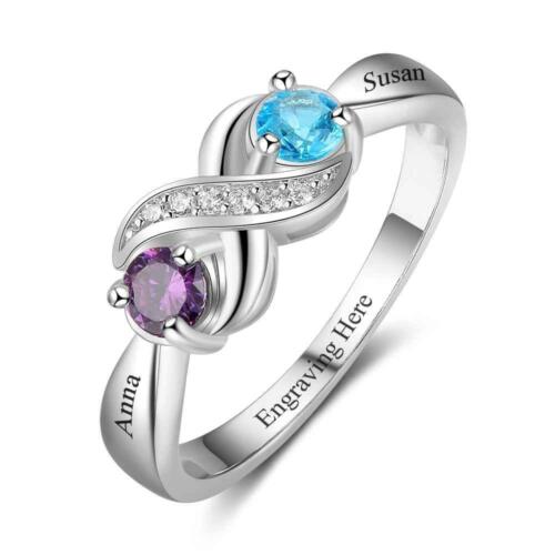 Sterling Silver Ring with Customised Name & Birthstone