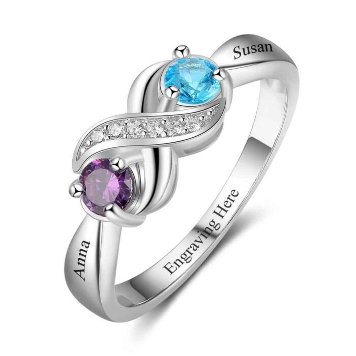 Sterling Silver Ring for Women with Customised Name & Birthstone- Casual Women Accessory