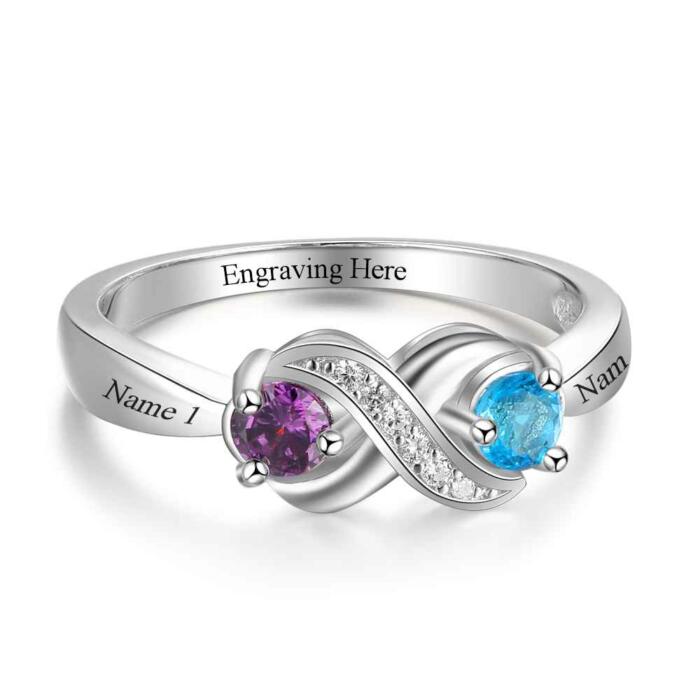 Sterling Silver Ring for Women with Customised Name & Birthstone- Casual Women Accessory