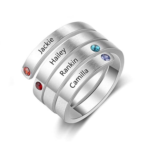 Personalized Ring - Four Custom Names - Four Custom Birthstones
