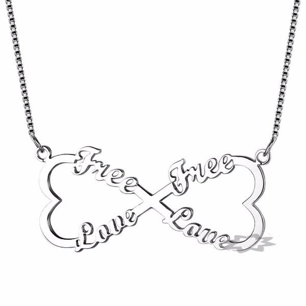 Personalized 925 Sterling Silver Double Heart Pendant Necklace, Engrave 4 Custom Names Necklace, Gift Jewelry for Friends & Family