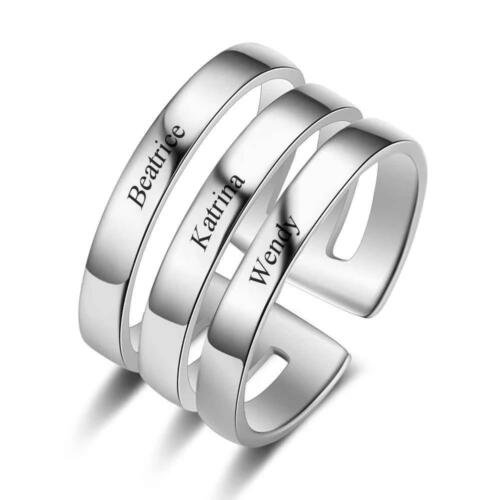 Personalized Stainless Steel Stackable Ring - Engrave Three Custom Name - Customized Family Gift