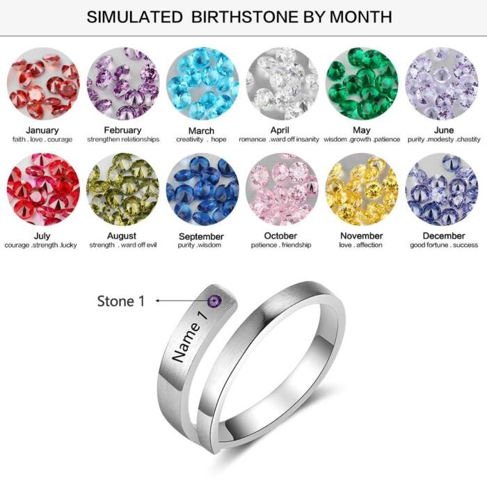 Personalized Adjustable Wrap Rings – Engrave Name & Customize Birthstone
