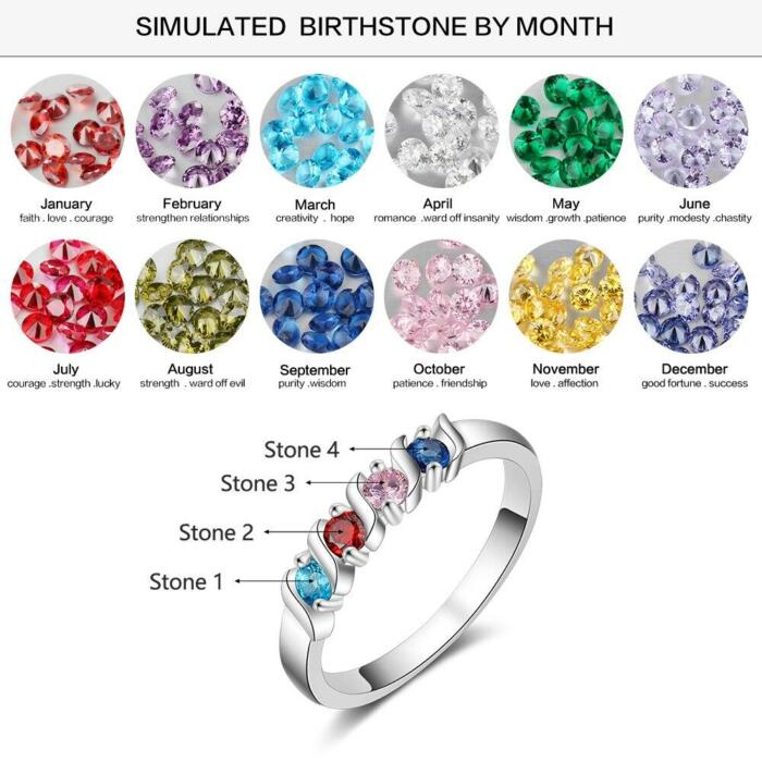 Personalized Four for Love Silver Ring - Four Custom Birthstones - Perfect Customized Gifts