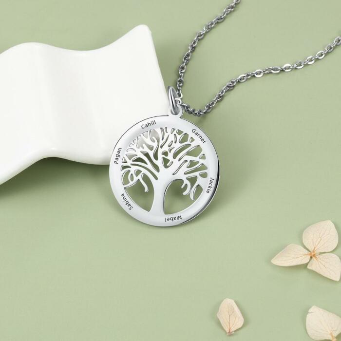 Personalized Tree Of Life Names Engraved Pendant Necklace