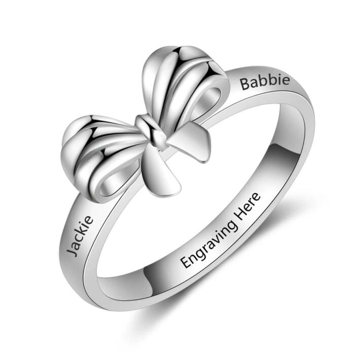 Personalized Name Engraved Bowknot Rings, Fashion Jewelry Gift for Best friends, Siblings & Parents