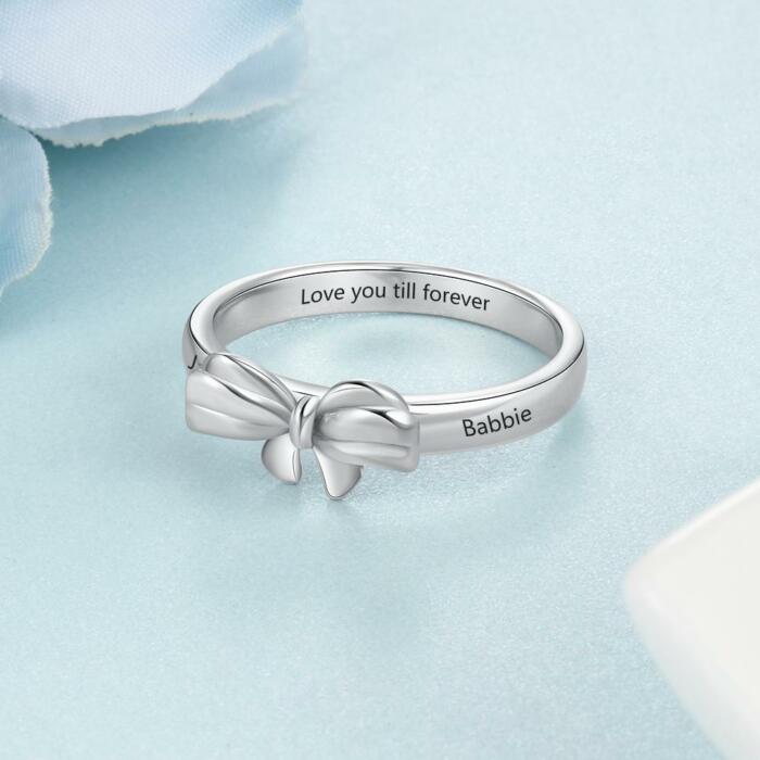 Personalized Name Engraved Bowknot Rings, Fashion Jewelry Gift for Best friends, Siblings & Parents