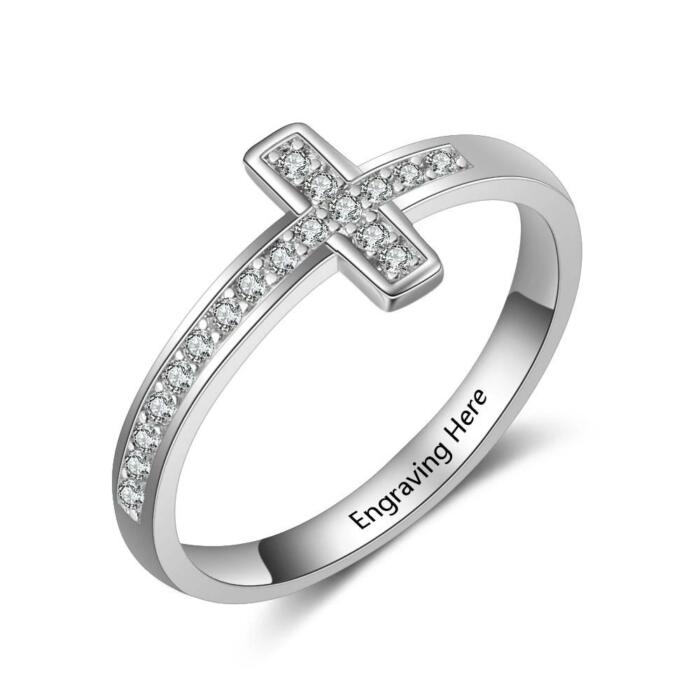 Silver Ring for Women - Diamond Cross Ring for Women - Stone Studded Ring for Women - Personalized Wedding Ring for Women
