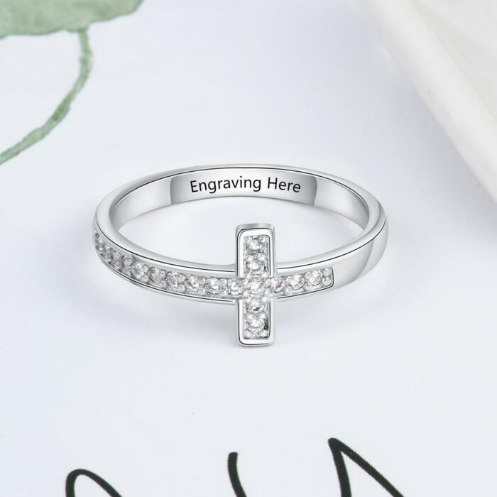 Silver Ring - Diamond Cross - Stone Studded