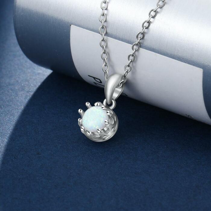 White Opal Flower Pendant Silver Necklace
