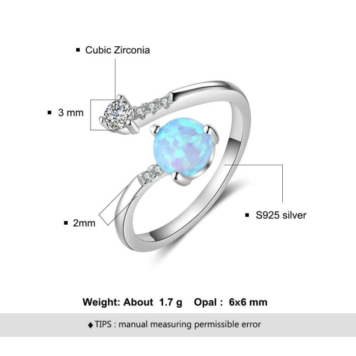 Elegant Sterling Silver Ring - Adjustable Settings Opal Stone & Cubic Zirconia Rings